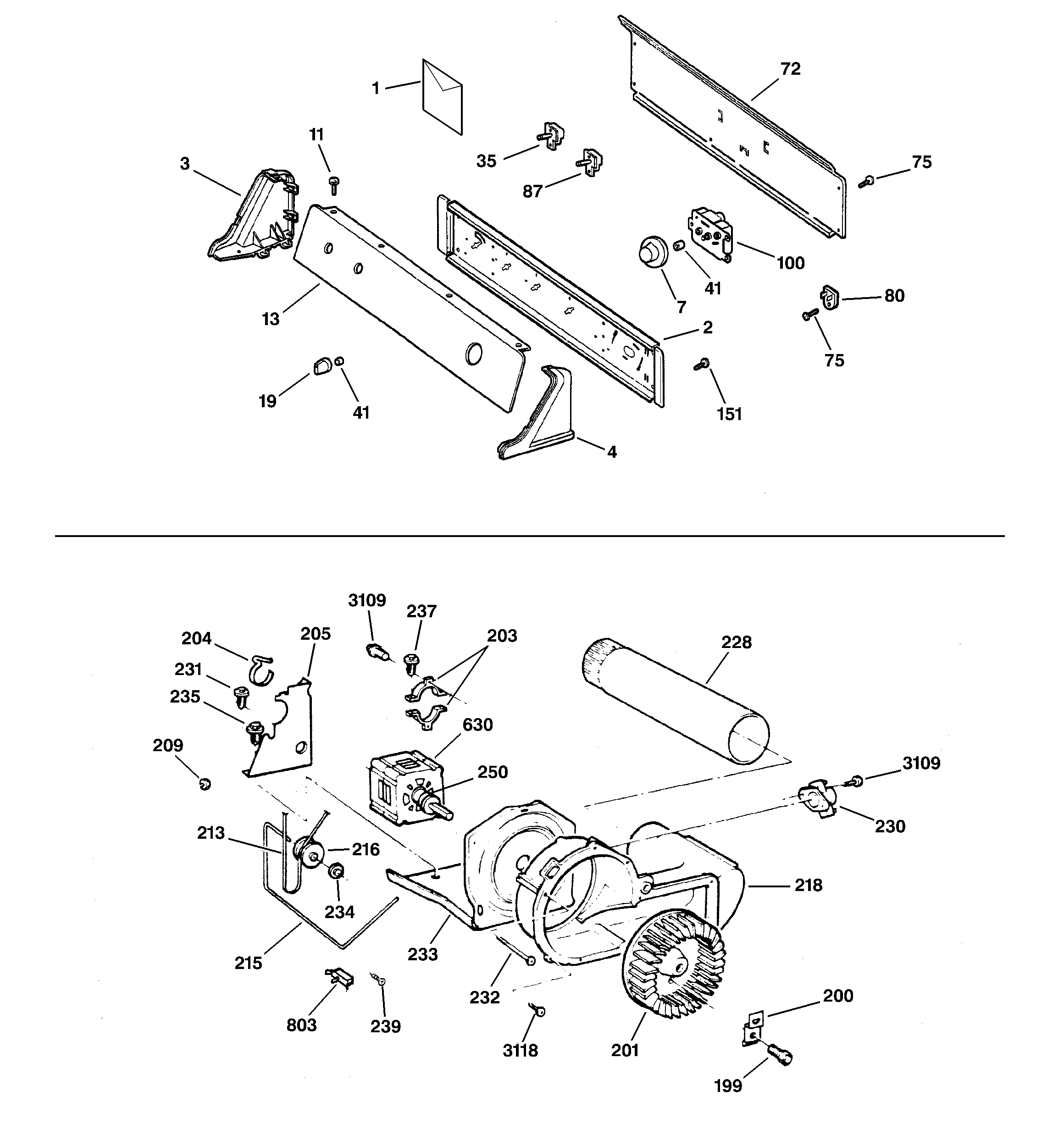 Backsplash, blower & motor assembly