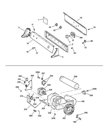 Backsplash, blower & motor assembly