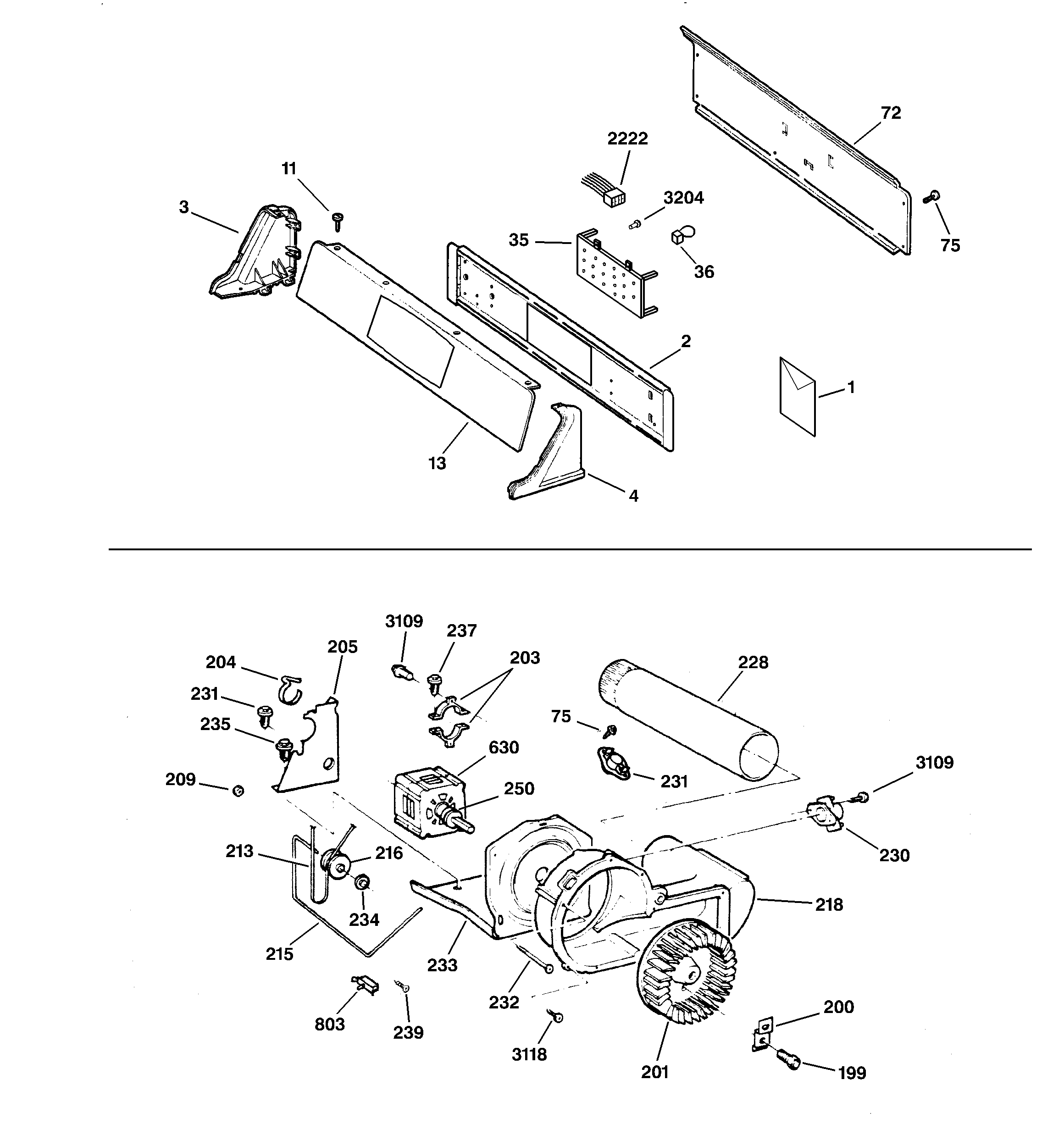 Backsplash, blower & motor assembly