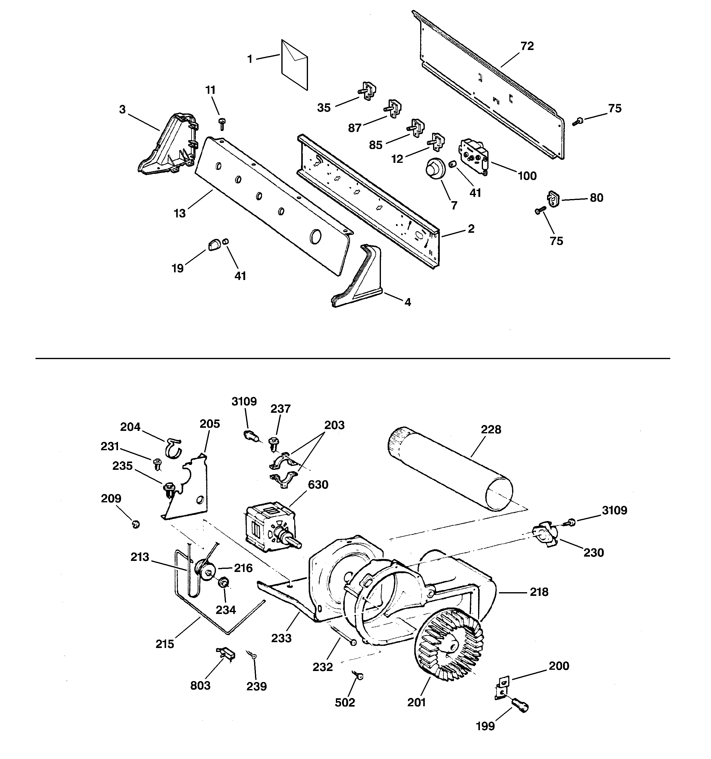 Backsplash, blower & motor assembly