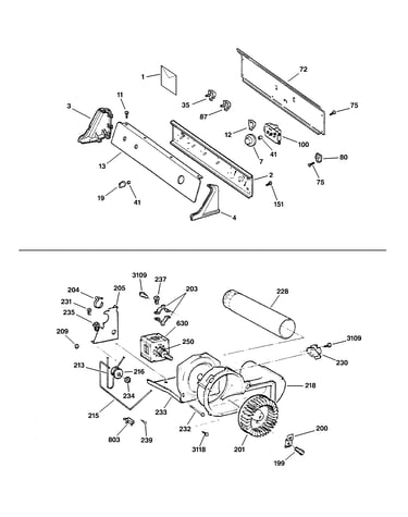 Backsplash, blower & motor assembly