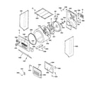 GE WSM2700WBAA dryer upper cabinet, drum & heater diagram