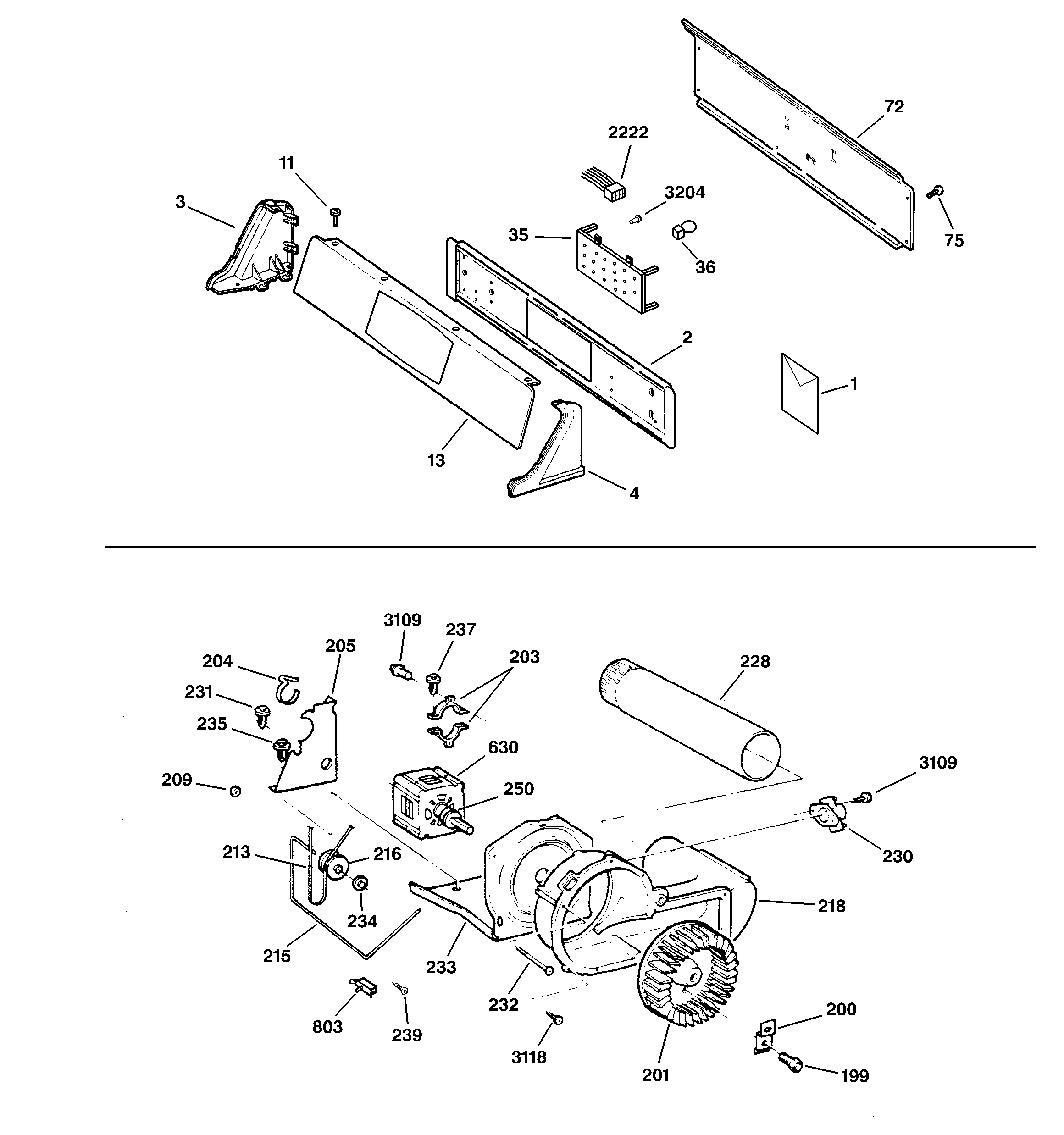 Backsplash, blower & motor assembly