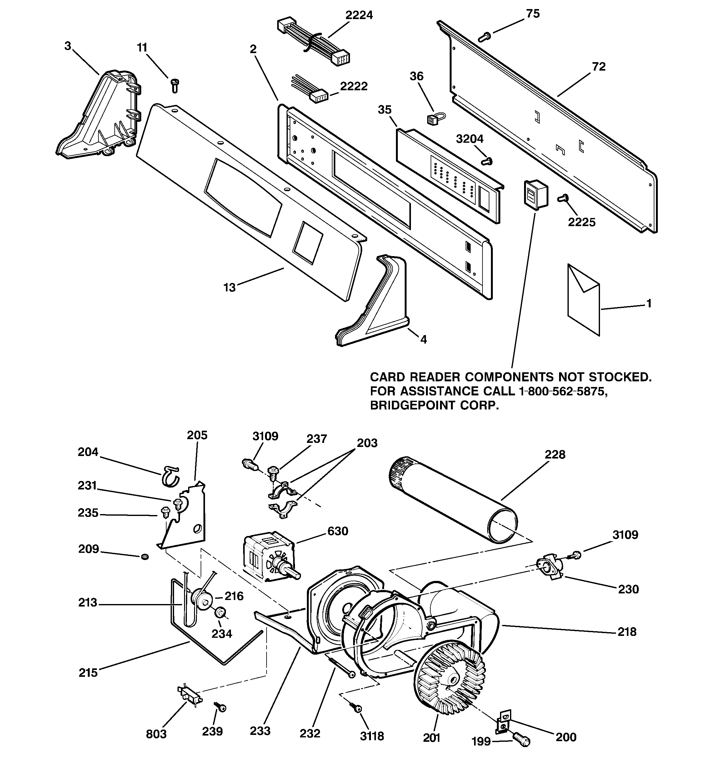 Backsplash, blower & motor assembly
