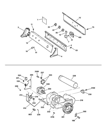 Backsplash, blower & motor assembly
