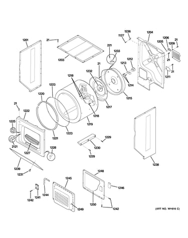 Dryer upper cabinet, drum & heater