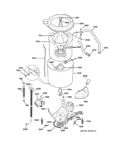 Washer tub, hoses & motor