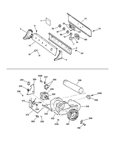 Backsplash, blower & motor assembly