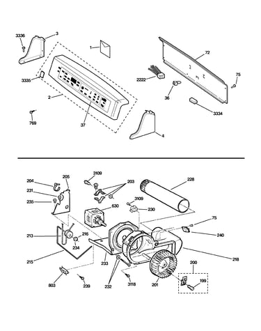 Backsplash, blower & motor