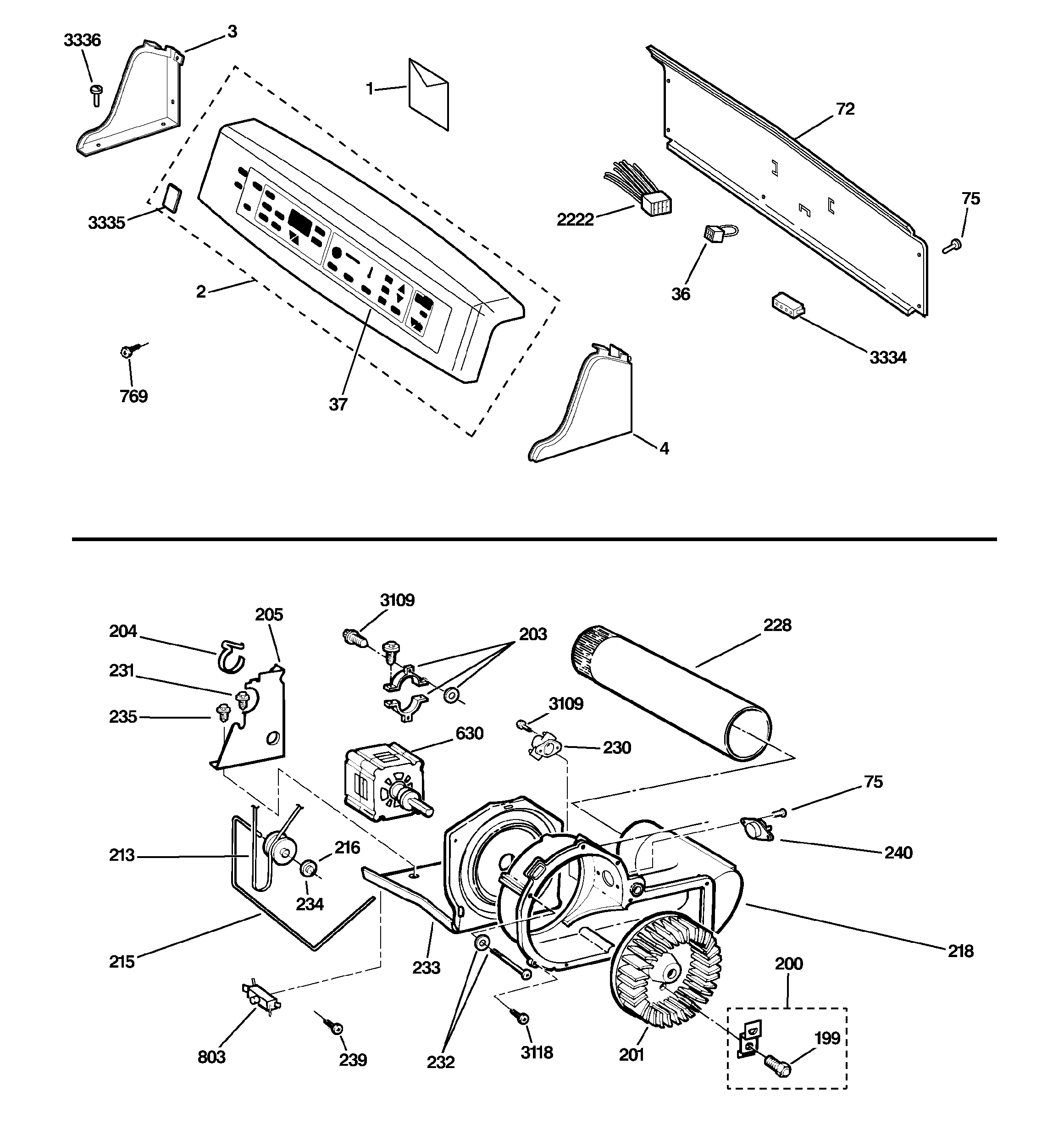 BACKSPLASH, BLOWER & MOTOR