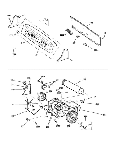 Backsplash, blower & motor assembly