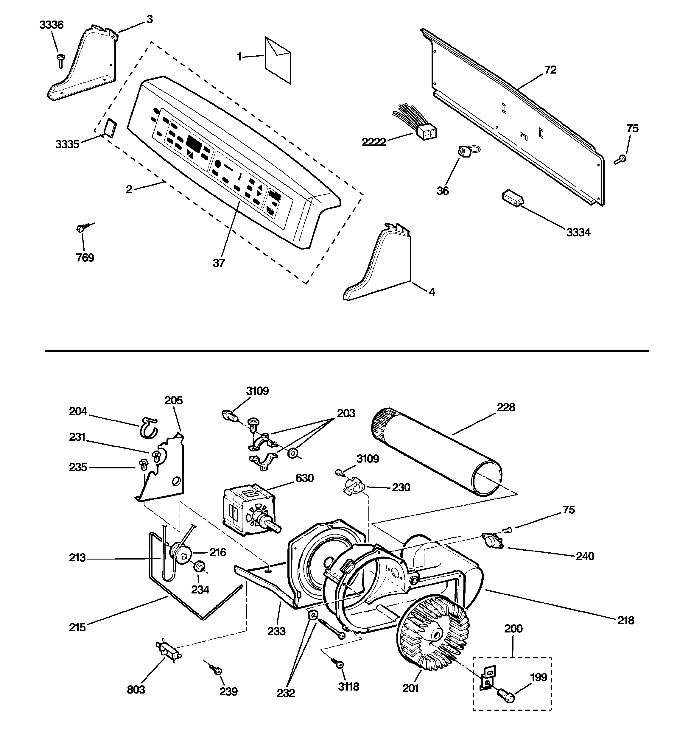 Backsplash, blower & motor assembly