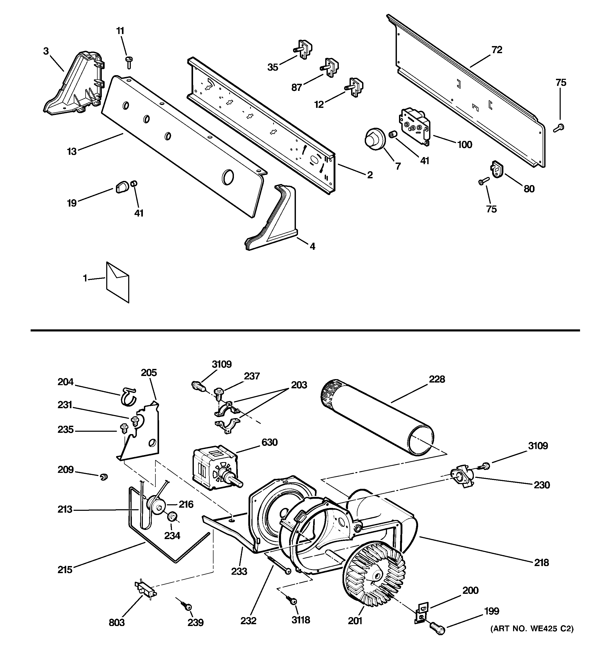 Backsplash, blower & motor assembly