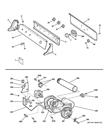 Backsplash, blower & motor assembly
