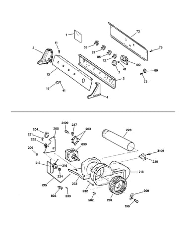 Backsplash, blower & motor assembly
