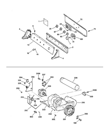 Backsplash, blower & motor assembly