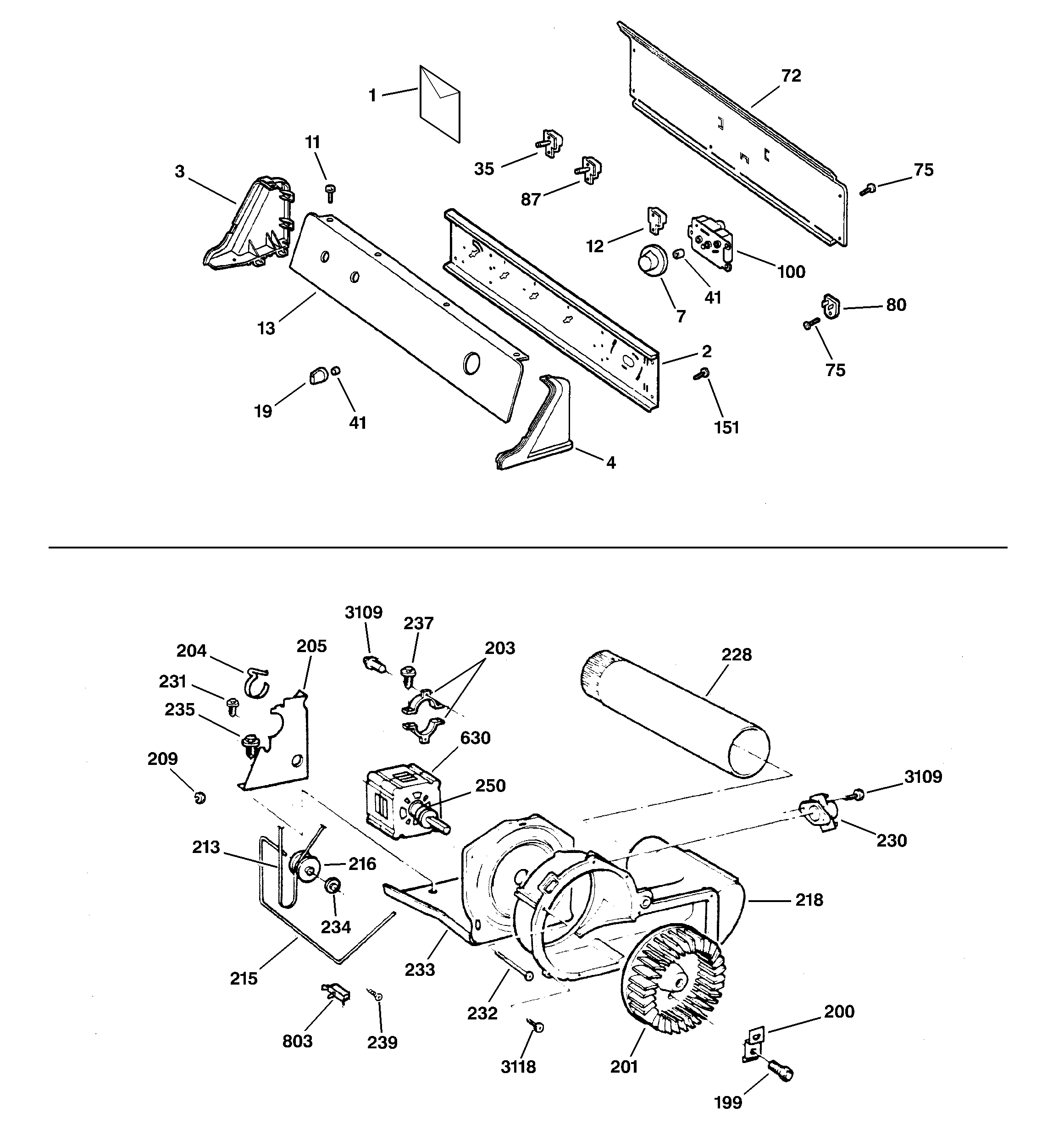 Backsplash, blower & motor assembly