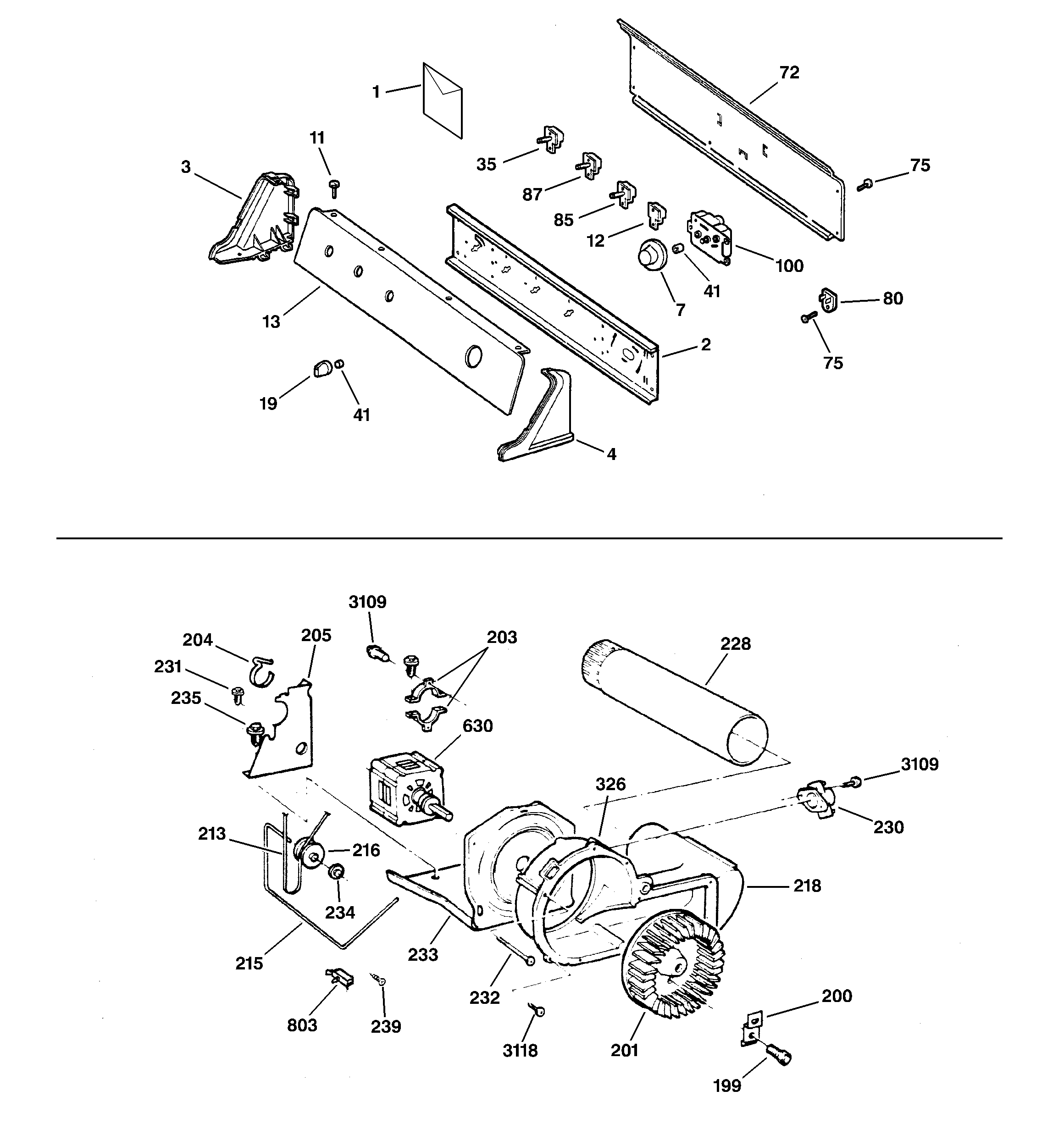 Backsplash, blower & motor assembly