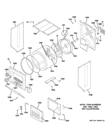 Dryer upper cabinet, drum & heater