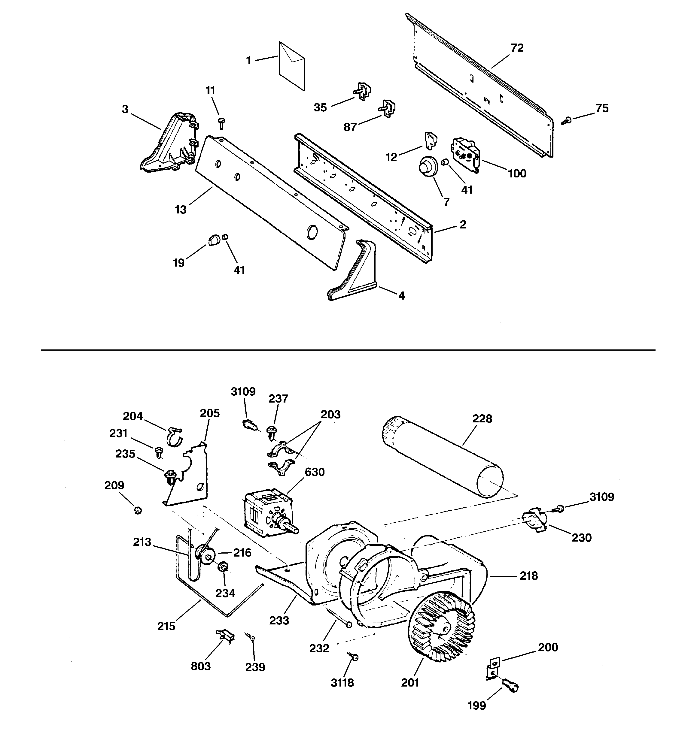 Backsplash, blower & motor assembly