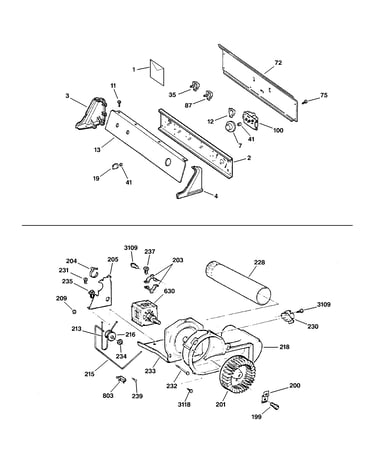 Backsplash, blower & motor assembly