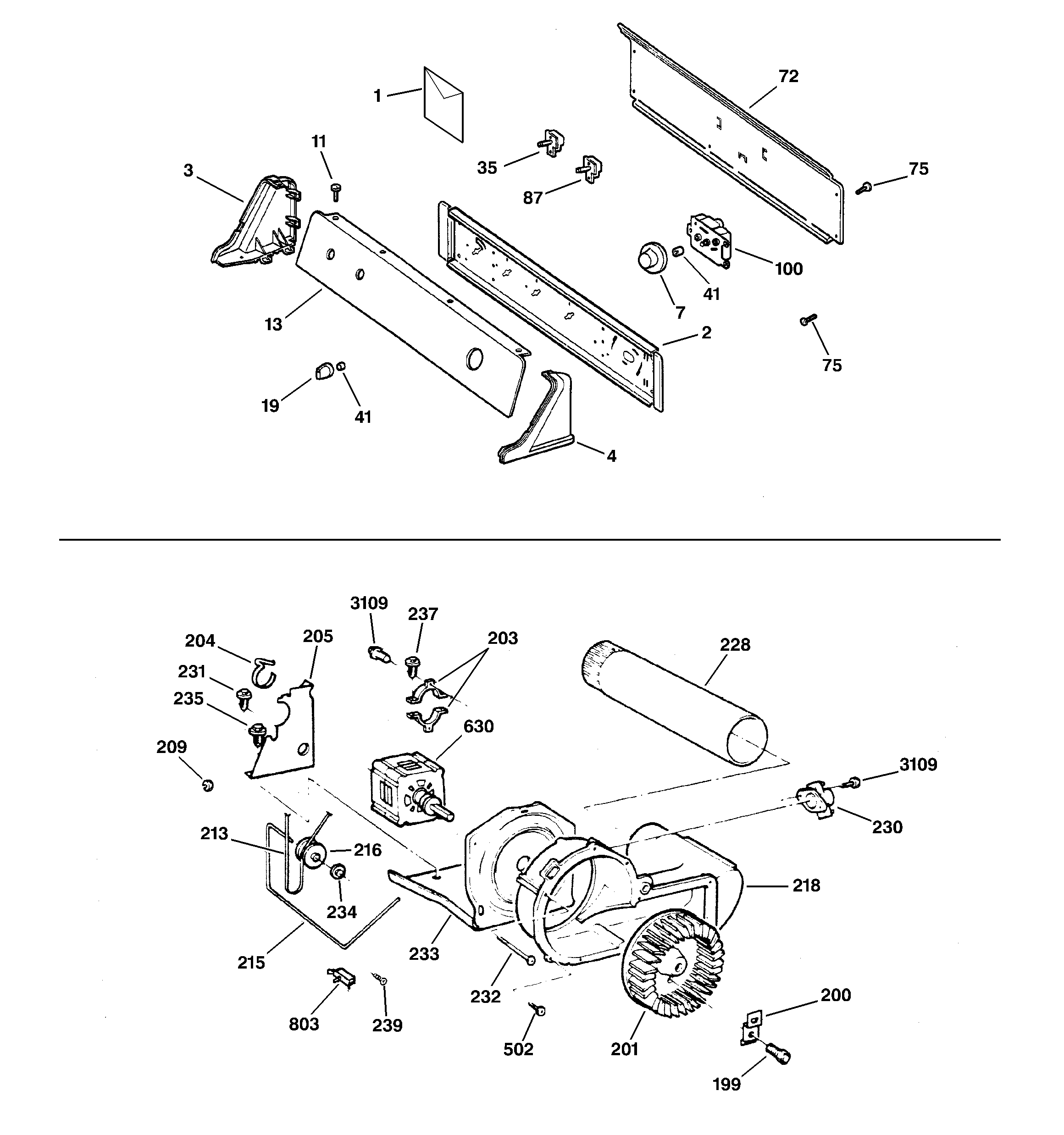 Backsplash, blower & motor assembly