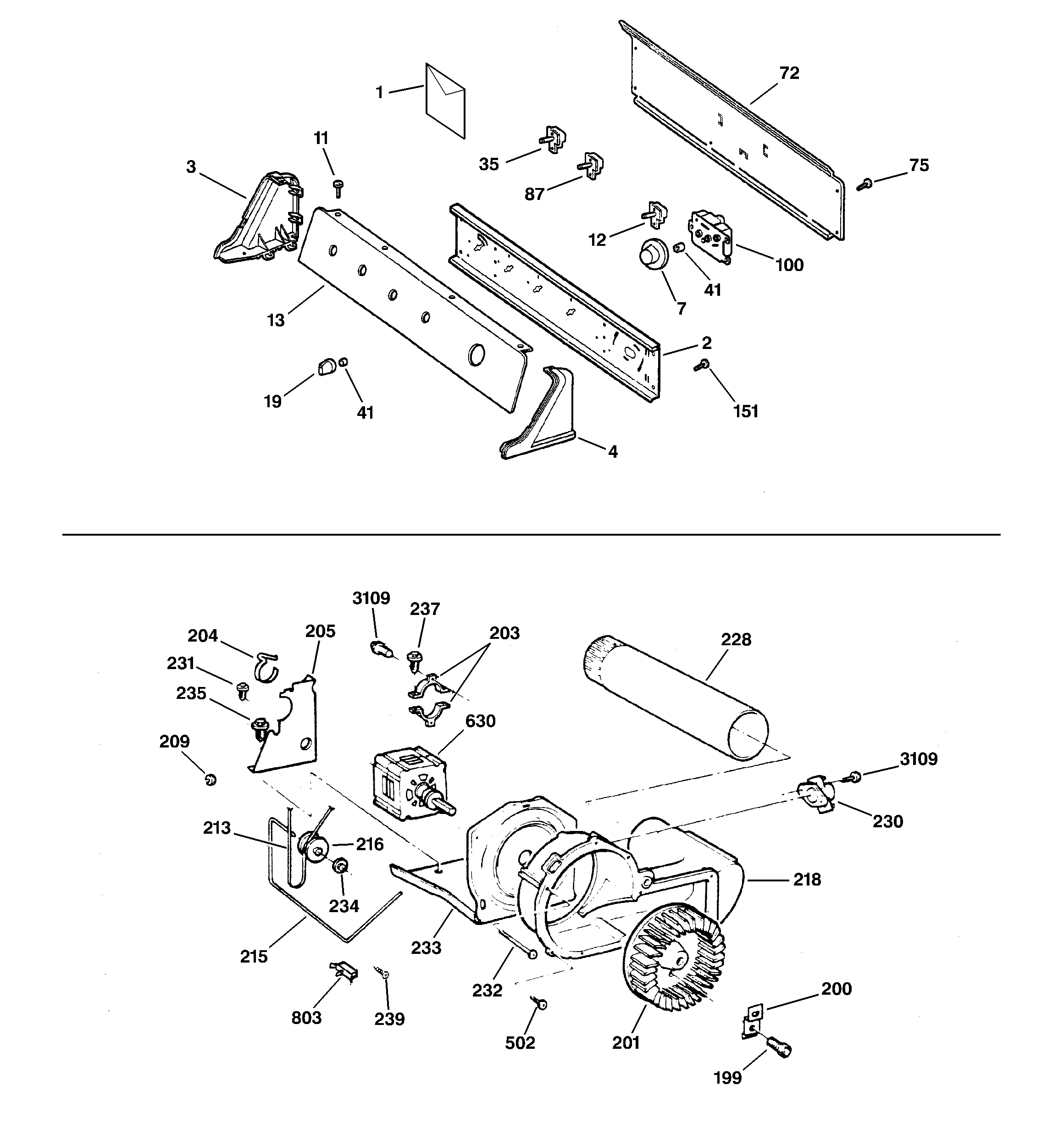 Backsplash, blower & motor assembly