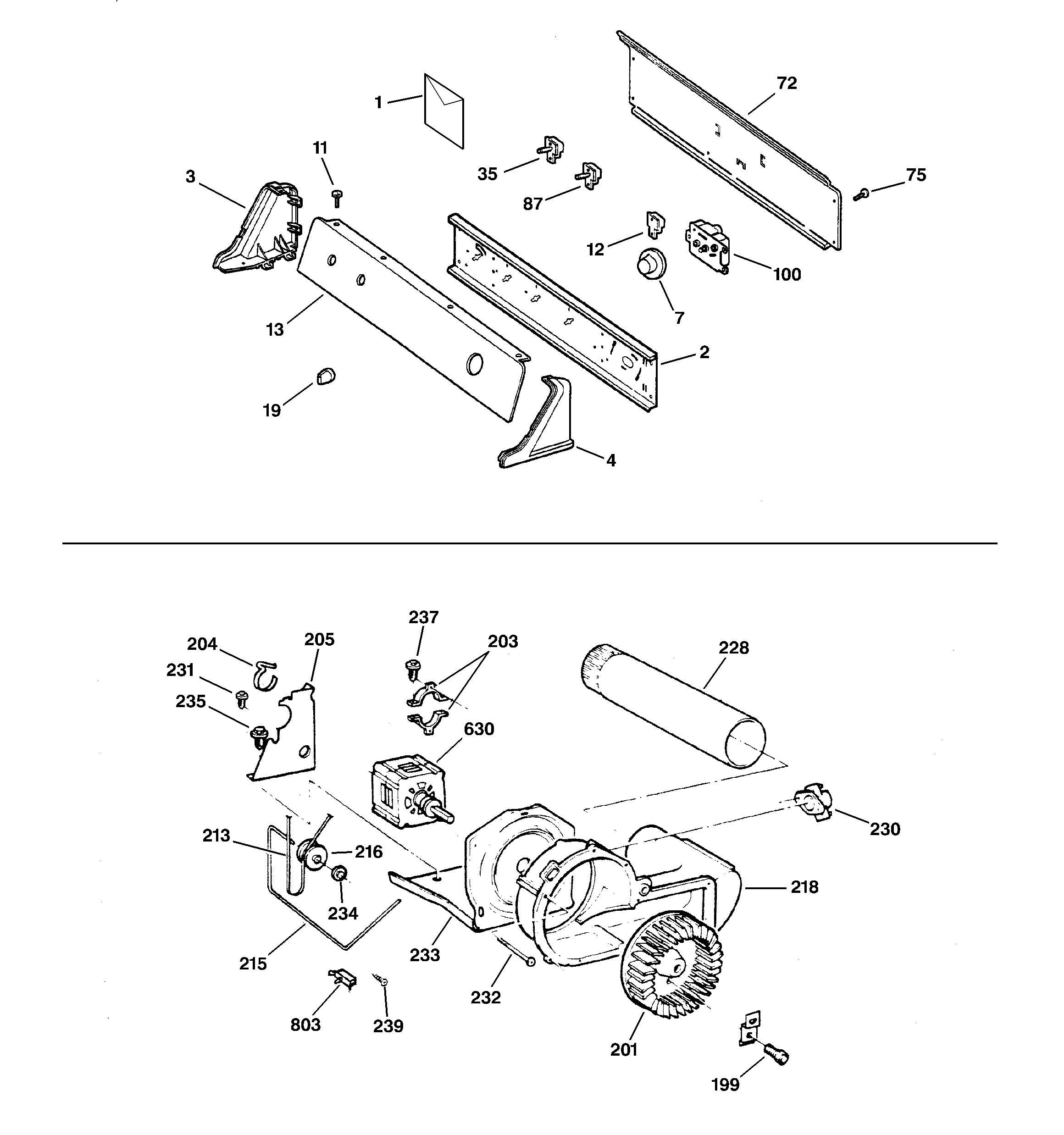 Backsplash, blower & motor assembly