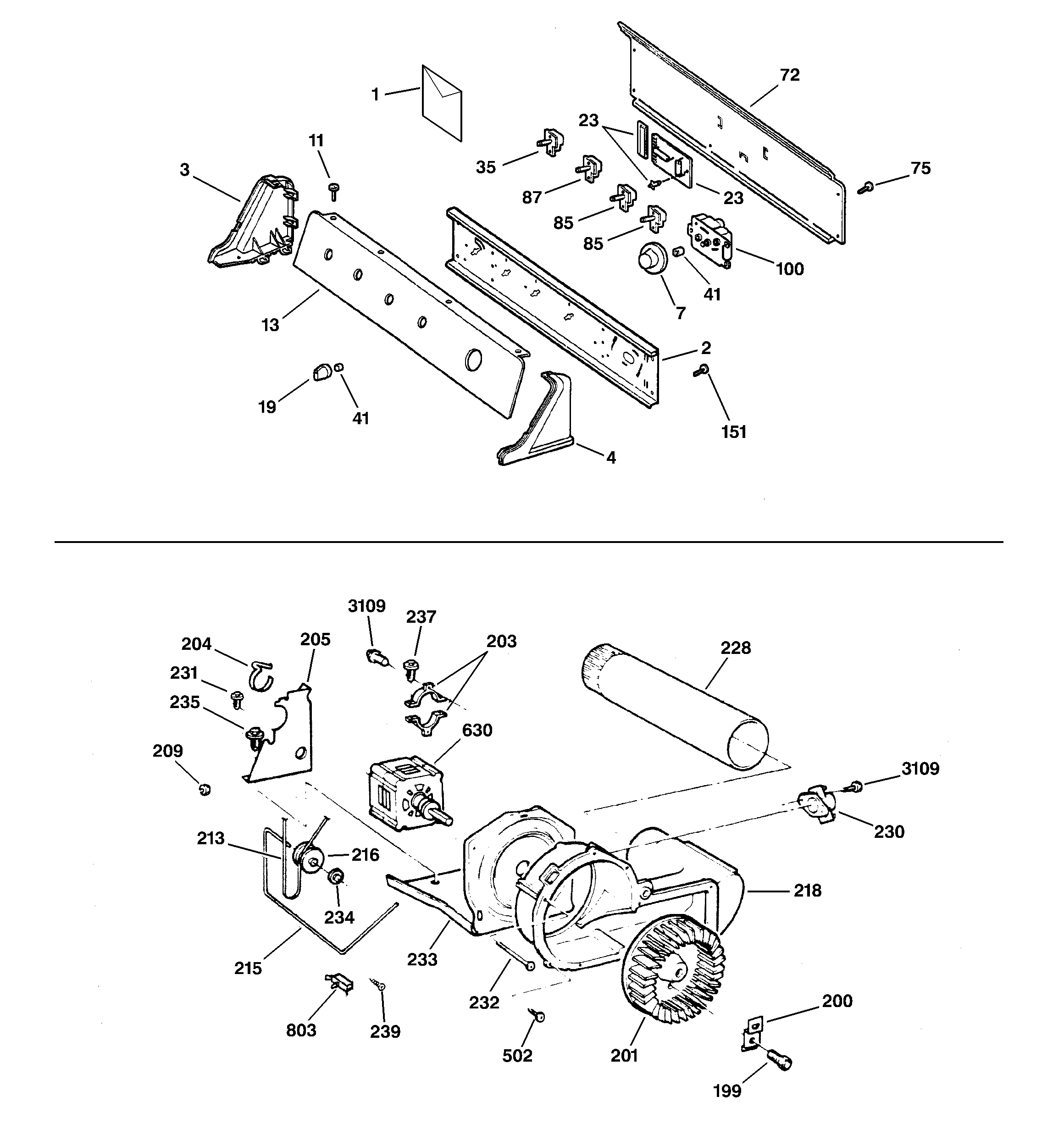 Backsplash, blower & motor assembly