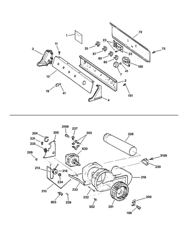 Backsplash, blower & motor assembly