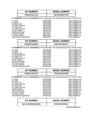 Replacement parts list