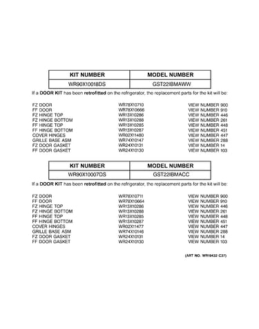 Replacement parts list