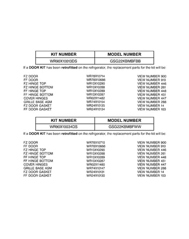 Replacement parts list