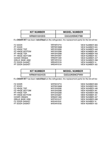 Replacement parts list