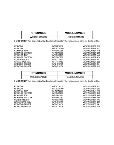 Replacement parts list