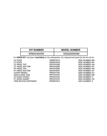 Replacement parts list