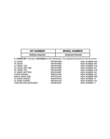 Replacement parts list
