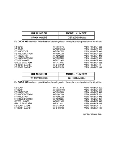 Replacement parts list