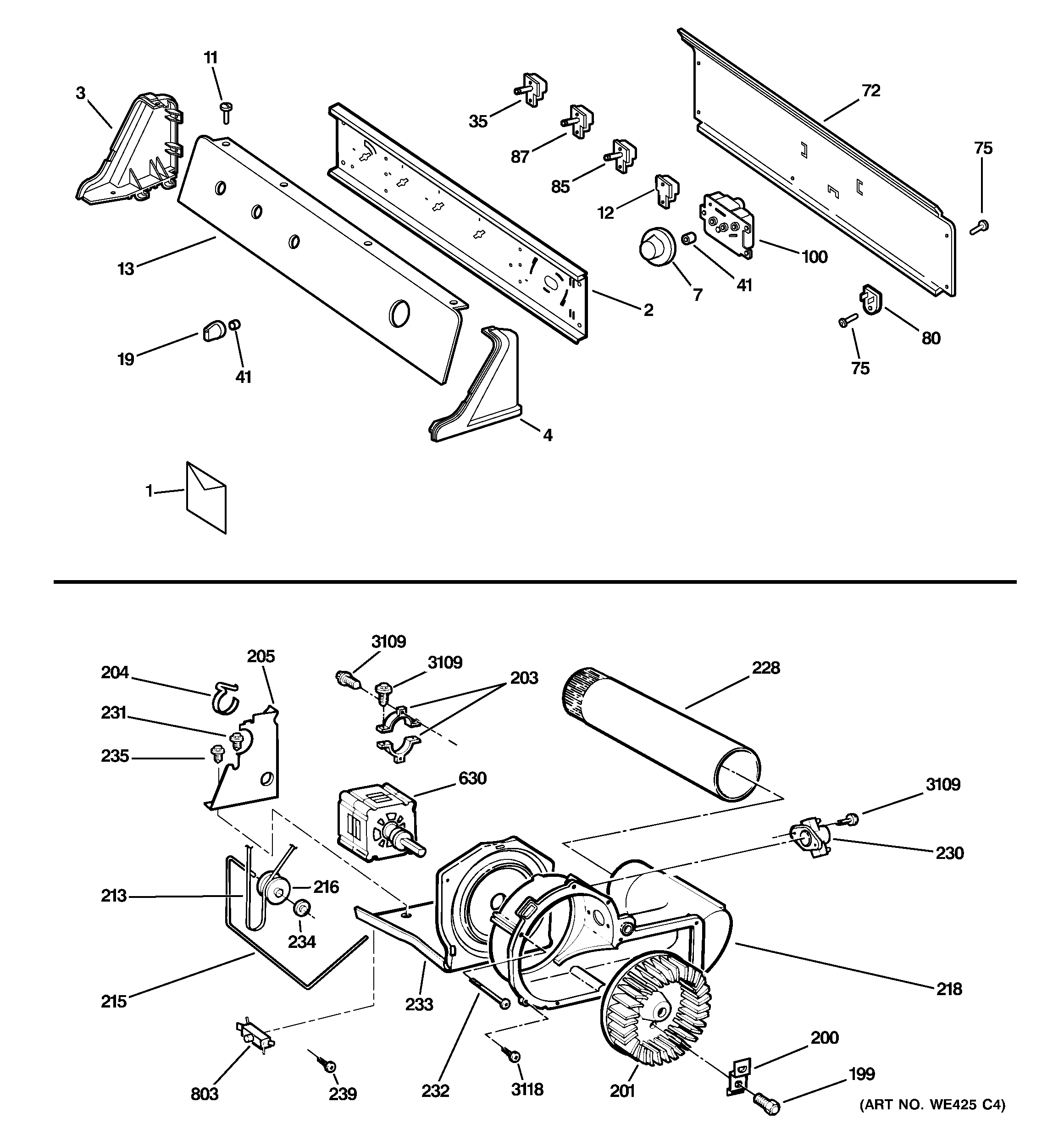 Backsplash, blower & motor assembly