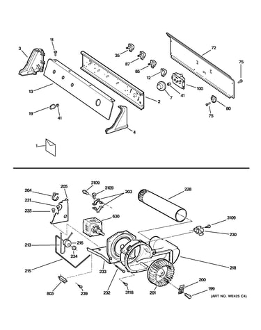 Backsplash, blower & motor assembly