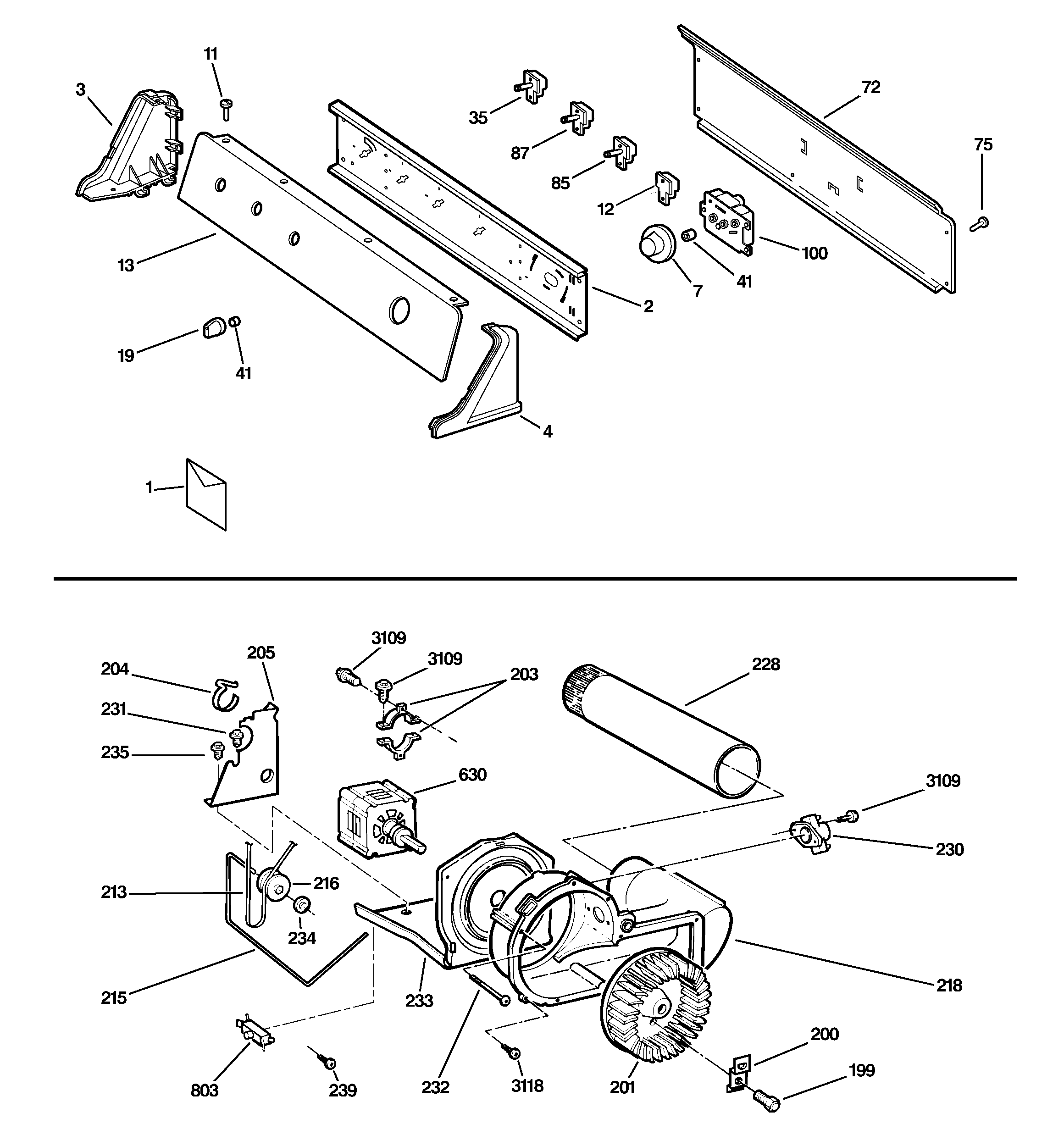 Backsplash, blower & motor assembly