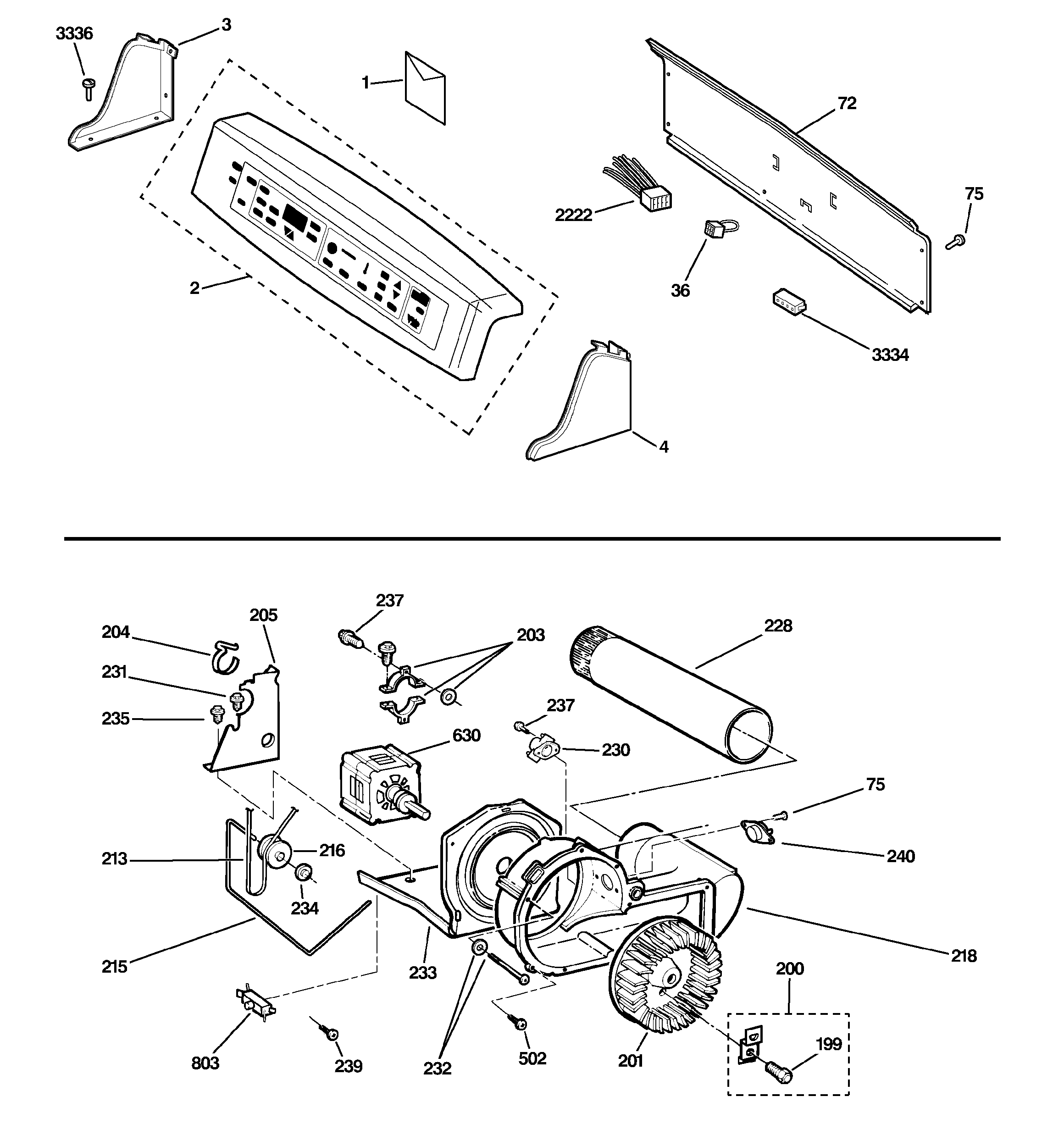 Backsplash, blower & motor