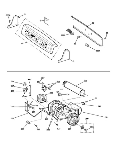 Backsplash, blower & motor