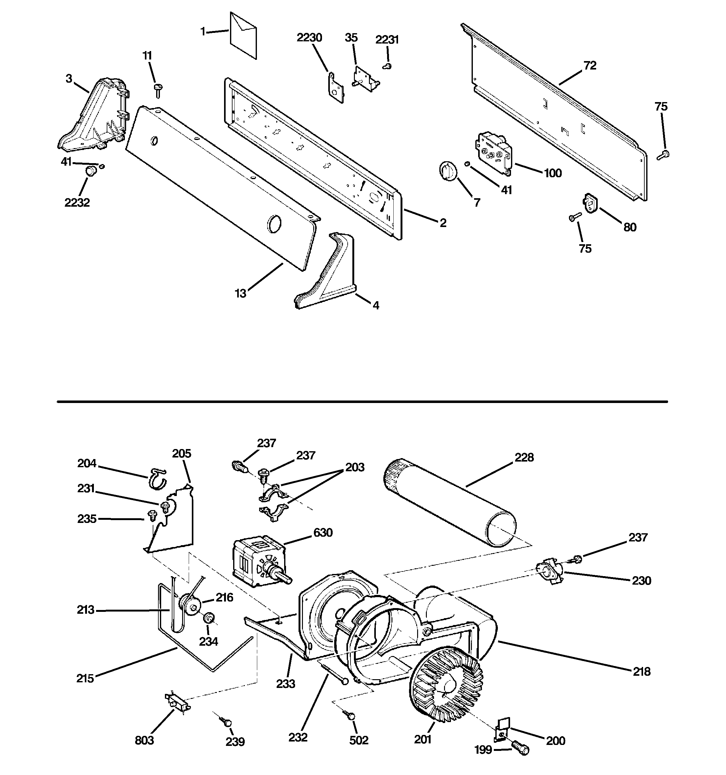 Backsplash, blower & motor