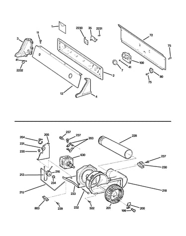 Backsplash, blower & motor