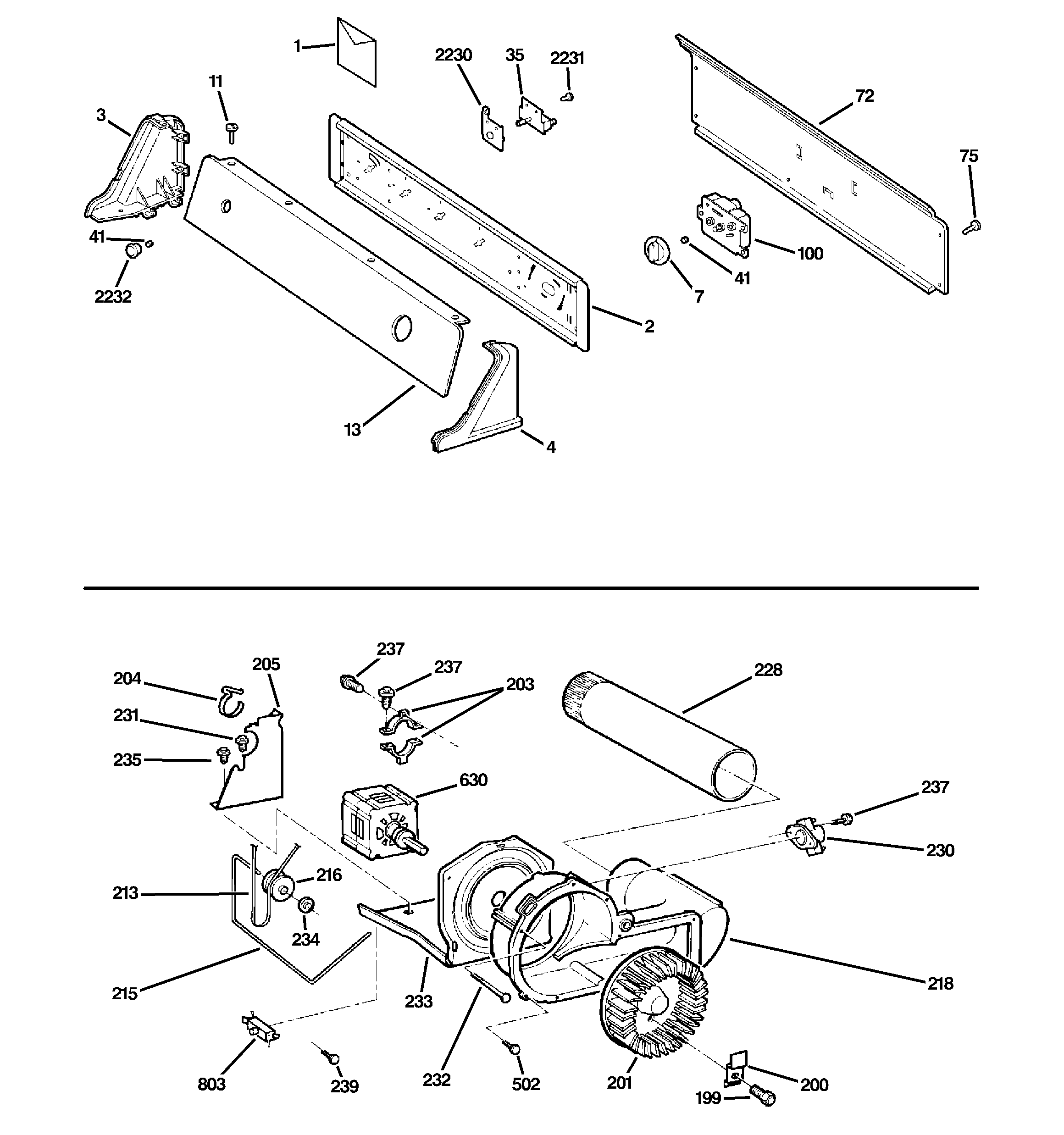 Backsplash, blower & motor