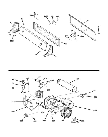 Backsplash, blower & motor