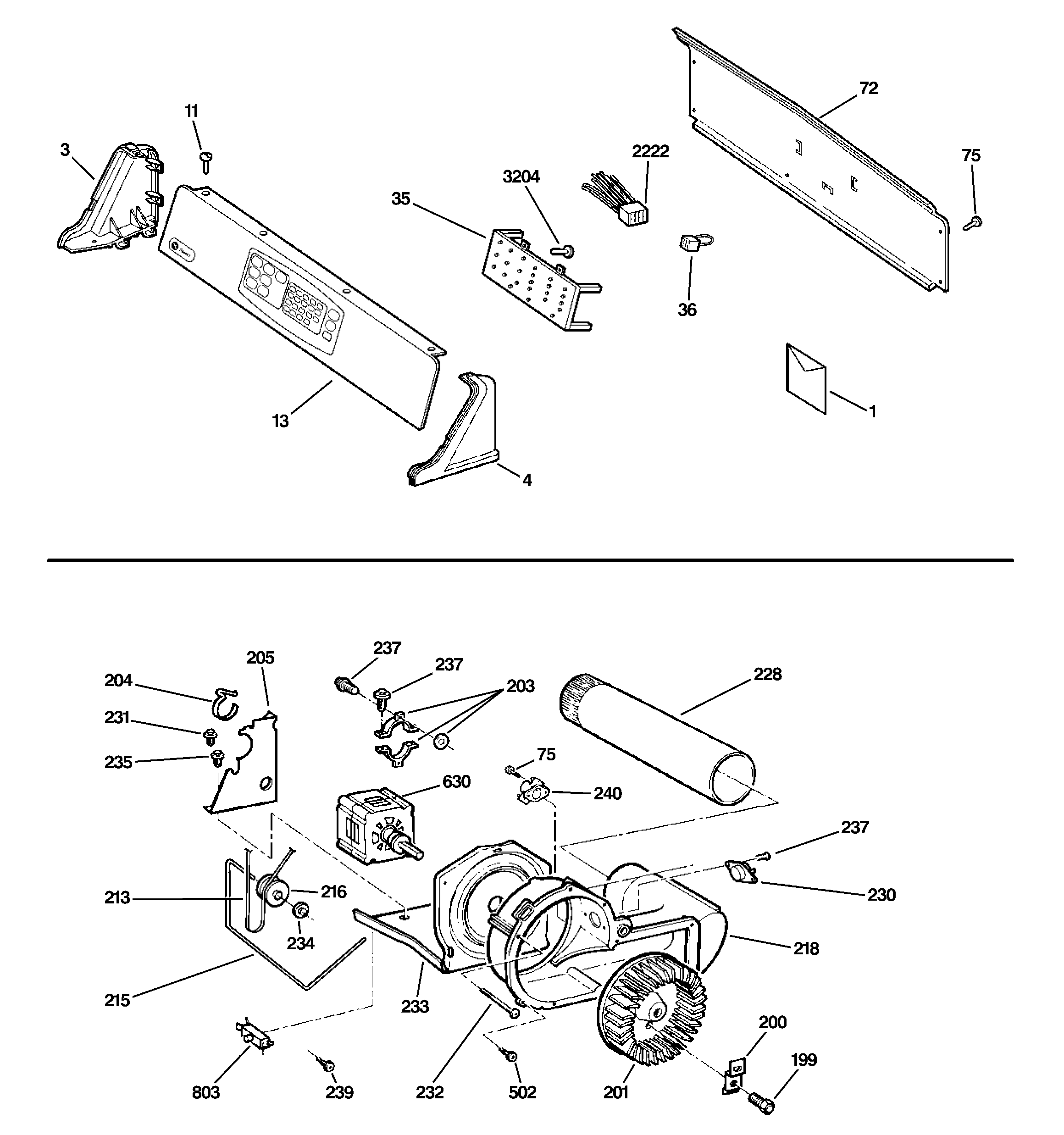 CONTROLS, BACKSPLASH, BLOWER & MOTO
