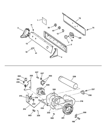 Controls, backsplash, blower & moto