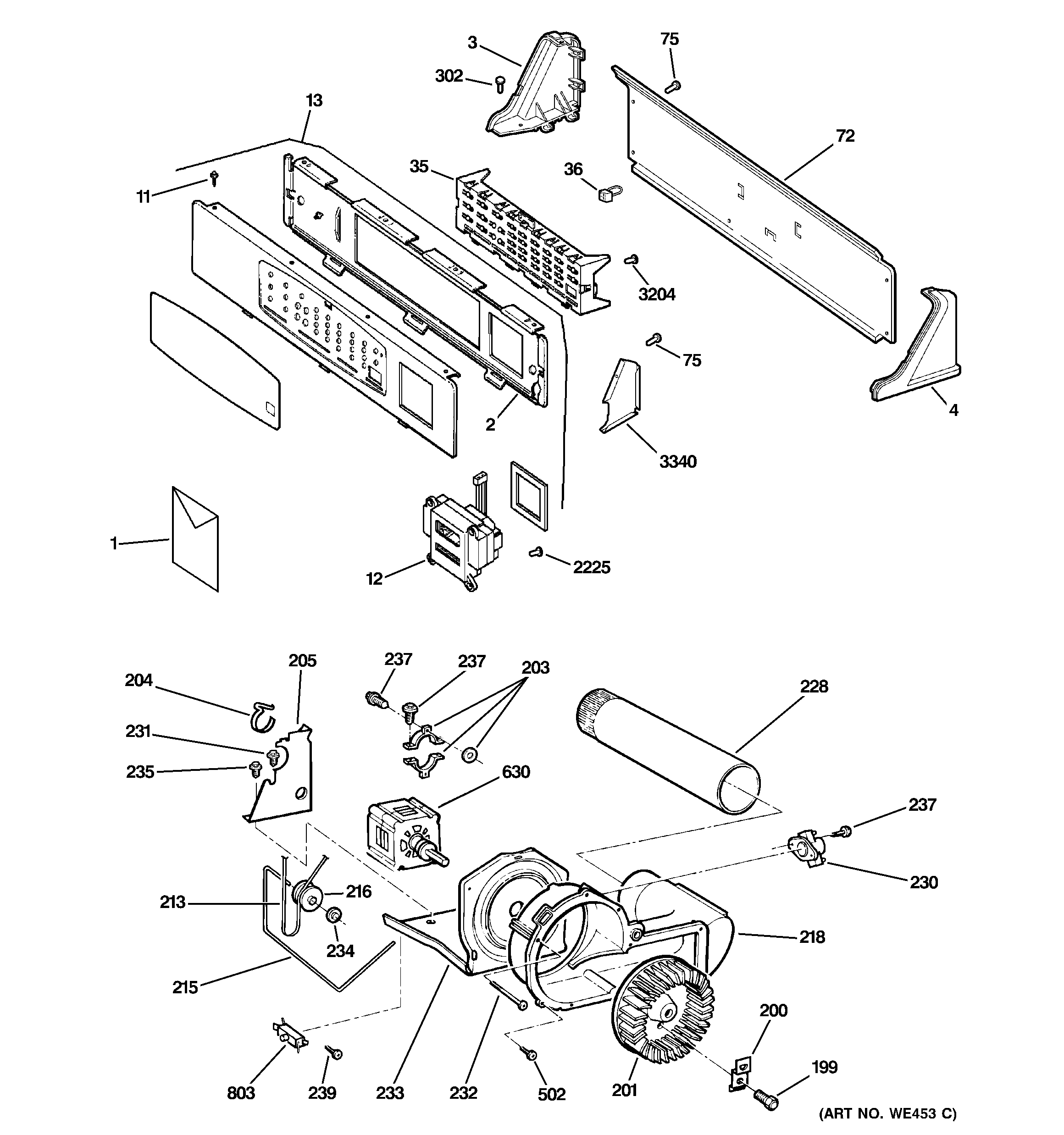 Backsplash, blower & motor assembly